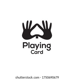 hand hold spade play card logo vector illustration