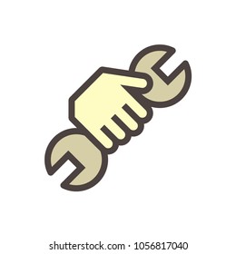 Hand hold spanner vector icon. That professional of industry work i.e. worker, mechanic, repairman or technician. Concept for maintenance and service i.e. auto car repair, construction and plumbing. 