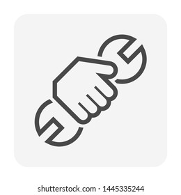 Hand hold spanner vector icon. That professional of industry work i.e. worker, mechanic, repairman or technician. Concept for maintenance and service i.e. auto car repair, construction and plumbing. 