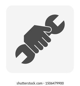 Hand hold spanner vector icon. That professional of industry work i.e. worker, mechanic, repairman or technician. Concept for maintenance and service i.e. auto car repair, construction and plumbing. 