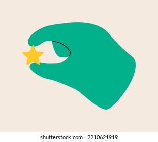Mano sujete a la estrella de la mano. Ilustración vectorial colorida
