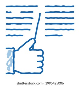 Hand halten Stock und lesen Skizze Symbol Vektorgrafik. Handgezeichnete blaue Dodle-Linie Art halten Stock und Lesezeichen. einzelne Symbolillustration