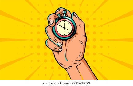 hand hold stopwatch comic cartoon illustration