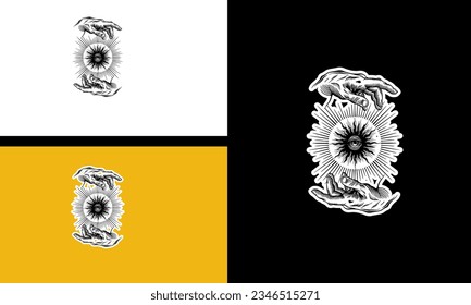 diseño de contorno de vectores de sol de mano