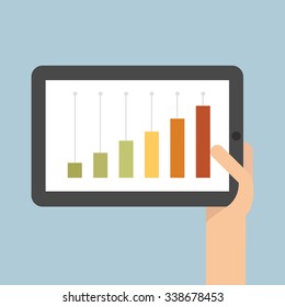 Hand hold tablet, business graph.