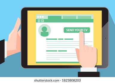Hand hold tablet computer and send cv stock illustration