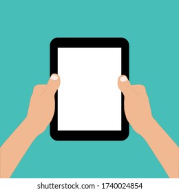 hand hold tablet finger touch screen vector design