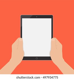hand hold tablet and touch on screen,flat design,vector eps10