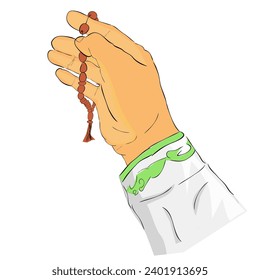 hand hold tasbih or bread, pray to god vector doodle hand draw sketch
