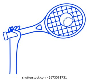 Mano sostener la raqueta de tenisVector ilustración de icono lineal.