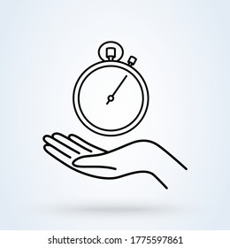 Hand hold time. Time management line. Time control, planning or management concept. vector illustrator