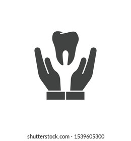 Hand hold tooth icon isolated on white background. Healthcare symbol modern, simple, vector, icon for website design, mobile app, ui. Vector Illustration
