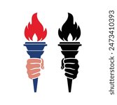 Hand hold Torch Fire Flame Light for Sport Event Logo Design Vector template