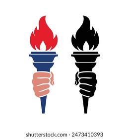 Hand hold Torch Fire Flame Light for Sport Event Logo Design Vector template