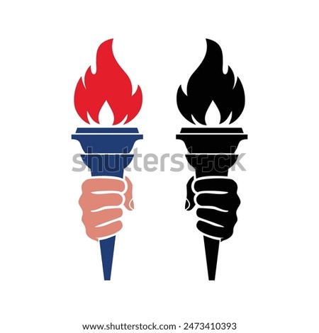 Hand hold Torch Fire Flame Light for Sport Event Logo Design Vector template