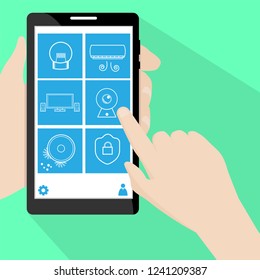 hand hold and touch mobile phone with home application to control in house such as air condition, entertainment device, safety