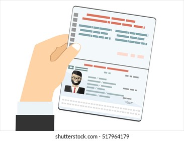 Hand Hold Travel Identification Document Flat Vector Illustration