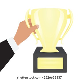 Hand hold trophy. vector illustration
