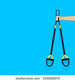Hand hold trx. Sports fitness banner for advertising with place for text. Vector illustration