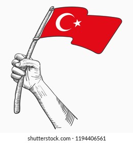 Hand Hold Turkey National Flag of Country drawing illustration