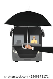 Hand halten Schirm vor dem Bus. Vektorgrafik