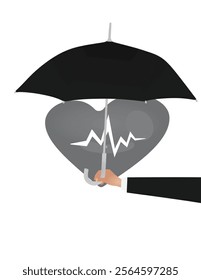 Hand hold umbrella in front of heart. vector illustration