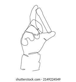 Hand hold vaccine bottle Continuous line draw design. Sign and symbol of hand gestures. Single continuous drawing line. Hand drawn style art doodle isolated on white background illustration.