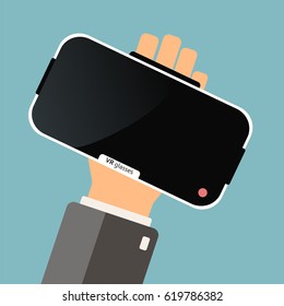Hand hold virtual reality glasses. Buying virtual reality glasses. Vector illustration