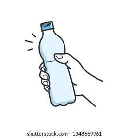 Hand hold water bottle. Male hand holding a plastic water bottle on white background