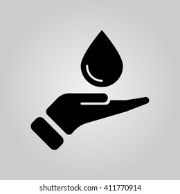 hand hold water drop icon vector, solid illustration, pictogram isolated on gray