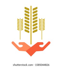 Hand hold wheat logo template vector icon design
