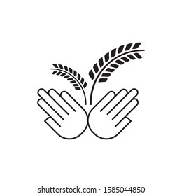 Hand hold wheat logo template vector icon design