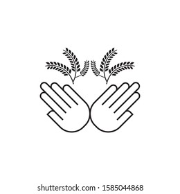 Hand hold wheat logo template vector icon design