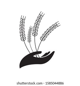 Hand hold wheat logo template vector icon design