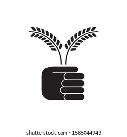Hand hold wheat logo template vector icon design