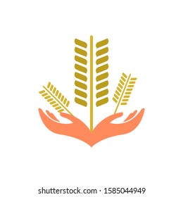 Hand hold wheat logo template vector icon design
