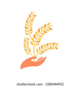 Hand hold wheat logo template vector icon design