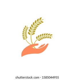 Hand hold wheat logo template vector icon design