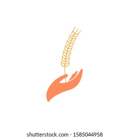 Hand hold wheat logo template vector icon design