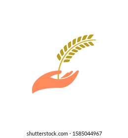 Hand hold wheat logo template vector icon design