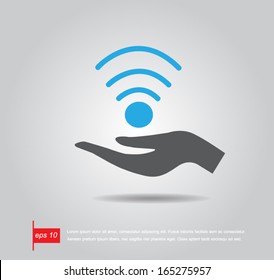 hand hold wifi sign vector icon