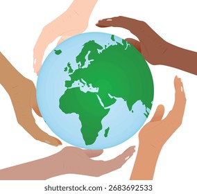 Mano sostener el globo mundial. Vector