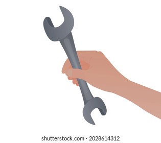 Hand hold wrench key. vector