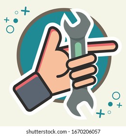 Llave de sujeción de mano . Ilustración vectorial del concepto de trabajo mecánico