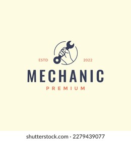 hand hold wrench tool mechanic automotive garage minimal logo design vector