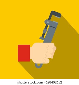 Hand holdimg calipers icon. Flat illustration of hand holdimg calipers vector icon for web on yellow background
