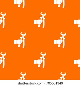 Hand holdimg calipers pattern repeat seamless in orange color for any design. Vector geometric illustration