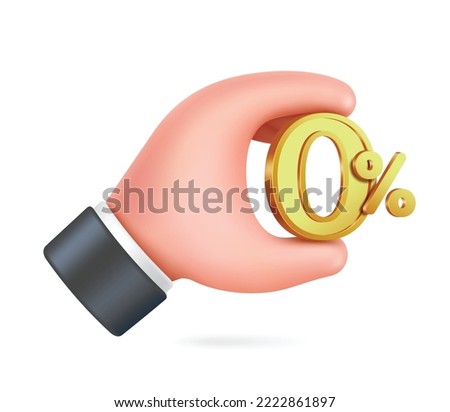 Hand holding  0% gold text 3d vector 3d isolated on white background cute minimalist style for advertisements about tax promotions or 0% interest reductions,zero percent for business and finance