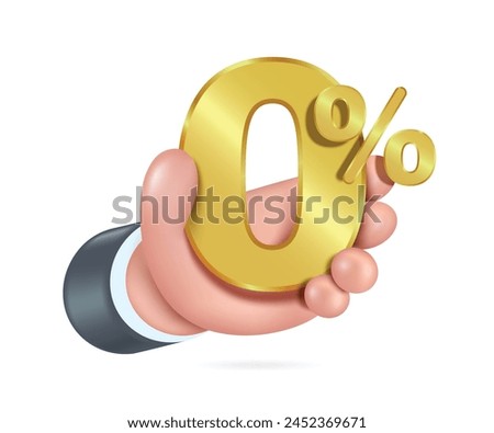 Hand holding  0% gold text 3d vector 3d isolated on white background cute minimalist style for advertisements about tax promotions or 0% interest reductions,zero percent for business and finance