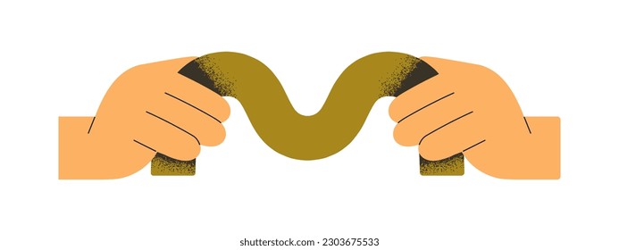 Hand holding abstract geometric shape. Creative geometry element, curved wave figure, wavy object. Modern art, business part, idea concept. Flat vector illustration isolated on white background